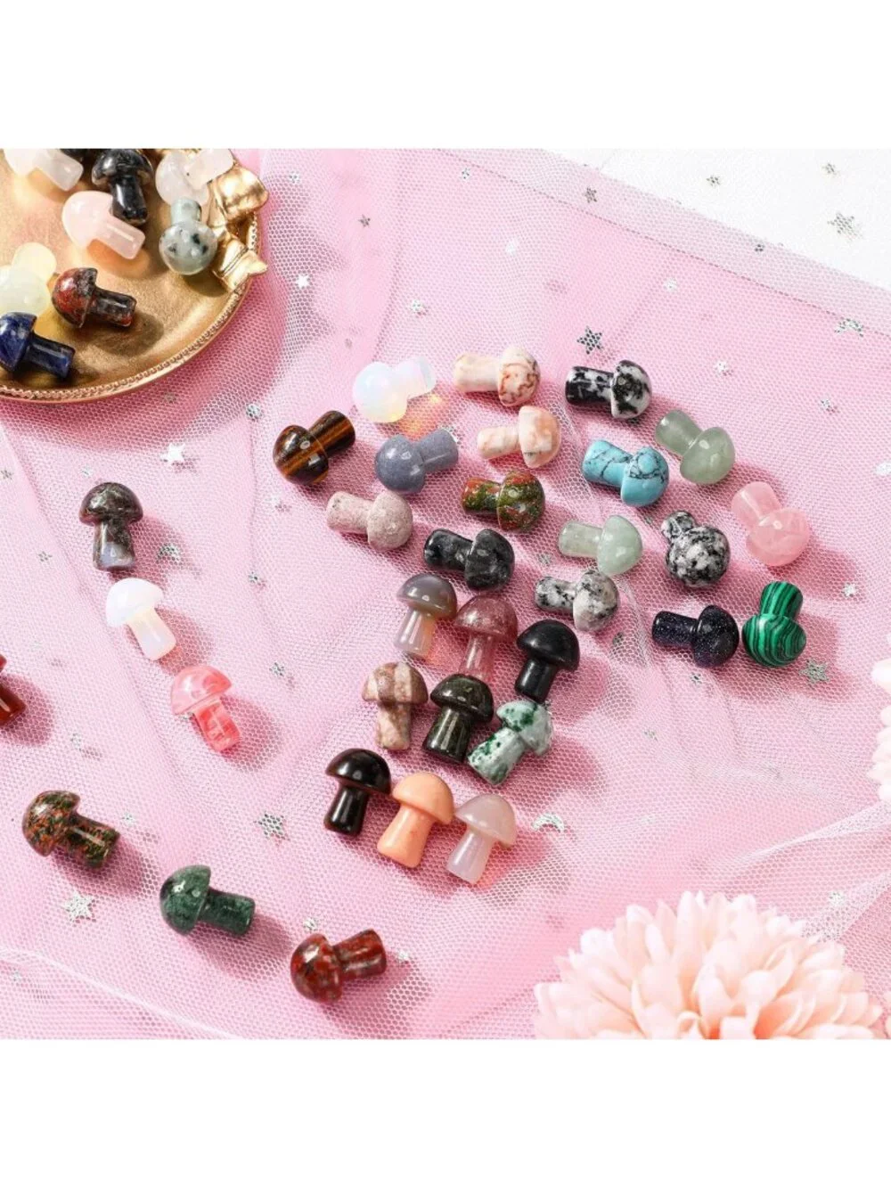 Mini Crystal Mushroom Gemstone Trinkets - 96 Pieces Decorative Sculptures
